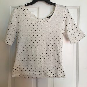 Brand New Cream bow back top with Navy polka dots